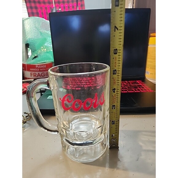 Vintage Coors Beer Mug 5" Heavy Glass Stein Red Logo Barware Collectible - Picture 9 of 11